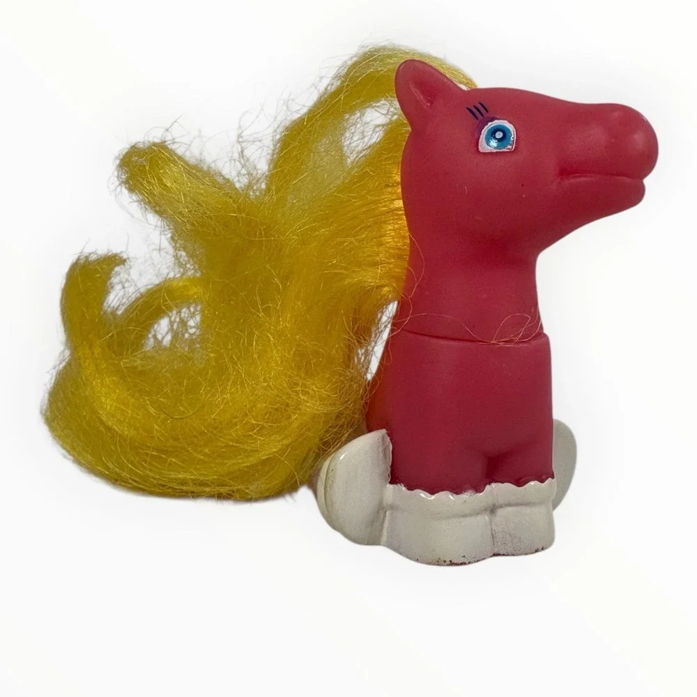 2 Vintage Tara Toy MINI Pink /Blue Yellow hair Horse Pony sitting 2 1/2